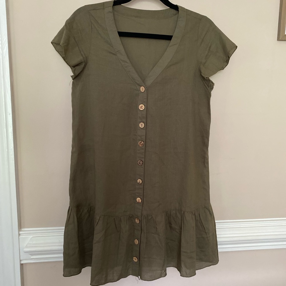 Army green button down dress size M-L